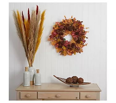 Nearly Natural 24" Oak Leaf, Acorn & Pine Wreath 1 374695-nearly-natural-24-oak-leaf-acorn-pine-wreath-1.webp