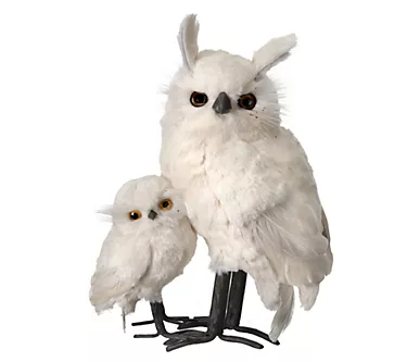 11.5" White Furred Snow Owl With Baby by Valerie