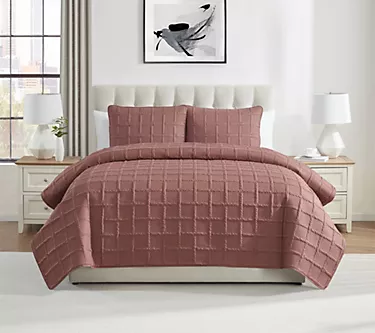 VCNY Home Solid 3pc Square Textured Quilt Set,King