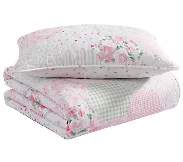 Laura Ashley Ellyn Pink Twin Quilt-Sham Set
