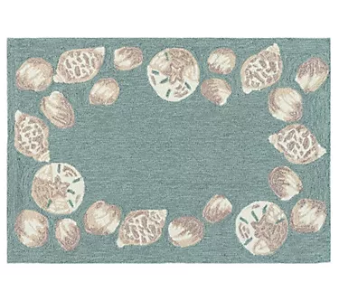 Liora Manne Capri Seashell Border In-Out Rug Aqua 20" x 30"