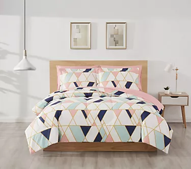 Style 212 Geo Pink/Blue 7 Piece King Bed in a Bag
