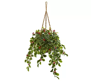 40" Holly Hanging Basket Real Touch by Nearly Natural
