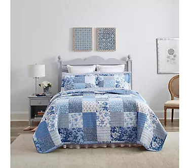 Laura Ashley Paisley Patchwork Bright Blue TwinQuilt-Sham Set