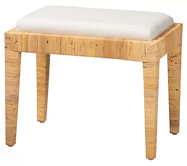 Baxton Studio Sofia Brown Rattan and Mahogany Wood Ottoman