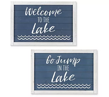 Set of 2 23.63" Long Wooden Lake-Themed Signs by Gerson Co.