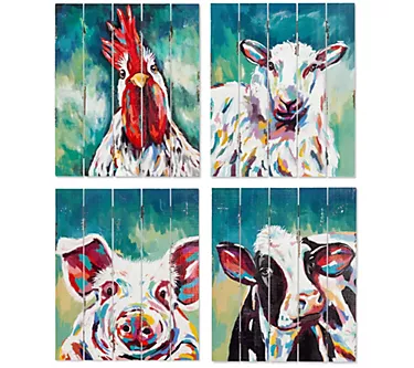 Set of 4 Wooden Farm Animal Wall Decor by Gerson Co.