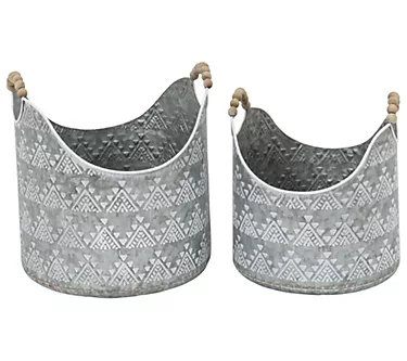 S/2 Assorted Metal Buckets with Wood Bead Handles by Gerson Co