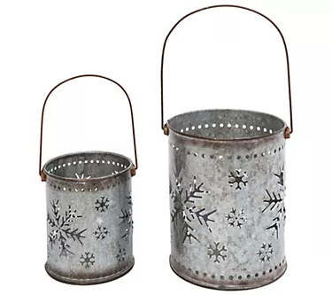 Set of 2 Metal Galvanized Snowflake Luminaries by Gerson Co
