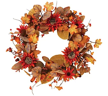 22"D Harvest Wreath, featuring fall leaves by Gerson Co