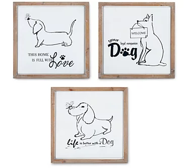 Set of 3 Wood Framed Metal Dog Decor by GersonCo.