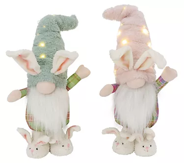 S/2 17-in H Battery Operated Fabric Bunny Gnomes by Gerson Co
