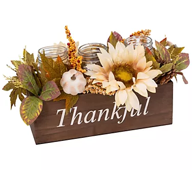 16-in long Wood Fall box and 3 candle jars by Everlasting Glow