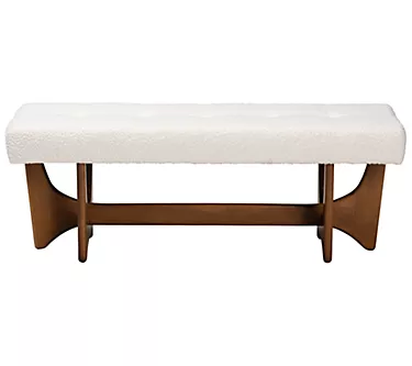 Baxton Studio Theo Cream Boucle Fabric and Brown Wood Bench