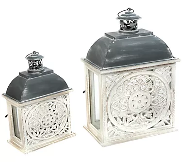Metal & Wood Nesting Lanterns w/Floral Cutout by Gerson Co.