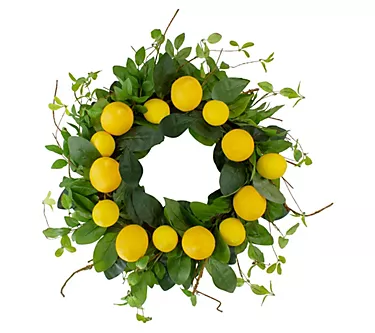 Lemons and Assorted Foliage Spring Wreath  Yell ow and Green