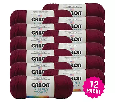 Caron Multipack of 12 Burgundy Simply Soft Solids Yarn