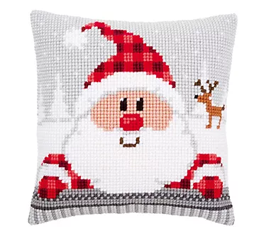 Vervaco Santa In A Plaid Hat Needlepoint Cushion Top Kit
