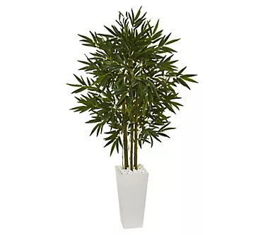 6' Bamboo Tree in White Tower Planter by NearlyNatural