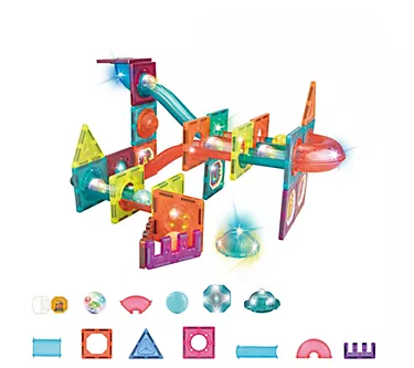 Contixo 65-Piece Glow-in-the-Dark Marble Run Magnetic Tile Set