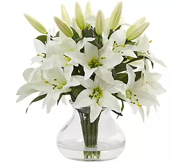 Lily Arrangement with Vase by Nearly Natural