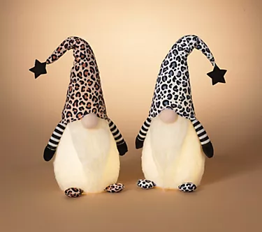 Set of 2 Lighted Leopard Print Gnome Figurinesy Gerson Co