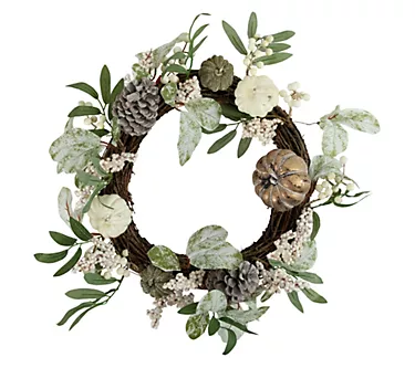 Northlight 20" Pumpkin & Berries Artificial Twig Wreath