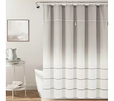 Ombre Embroidery Tassel Cotton Shower Curtain by Lush Decor