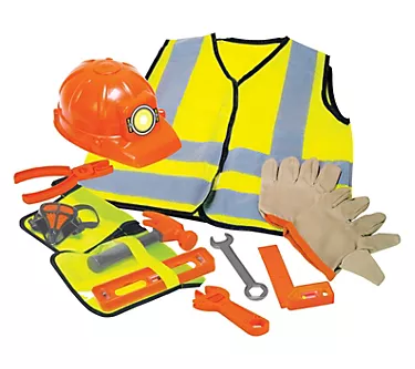 Playful Minds Construction Worker Set - 12pc Costume, Tools