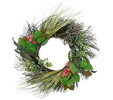 Northlight Wheat Eucalyptus and Twig ArtificialWreath 22"