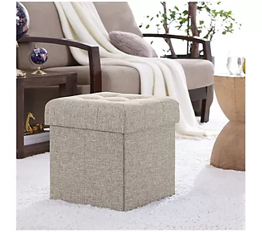 Ornavo Home Foldable Tufted Linen Square Cube Storage Ottoman