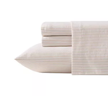 Laura Ashley Oxfordshire Stripe Beige Flannel Queen Sheet Set