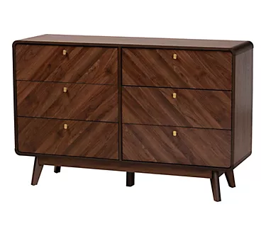 Baxton Studio Markell Walnut Brown Wood 6-Drawer Dresser