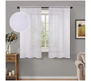 Superior Striped Sheer Window Curtain Panels, Set of 2, 26X84