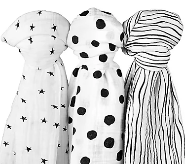 Ely's & Co. Set of 3 Printed Cotton Muslin Swaddle Blankets