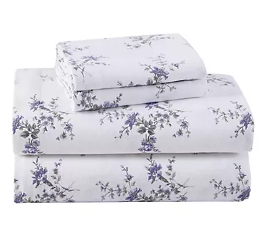 Laura Ashley Jessika Purple Queen Flannel SheetSet