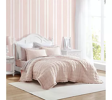 Laura Ashley Hailee Pink Twin Quilt Sham Set