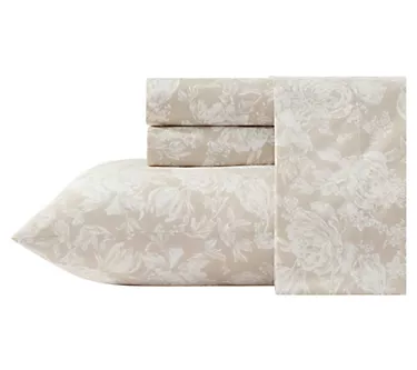 Laura Ashley Meredith Beige Cotton Percale Queen Sheet Set