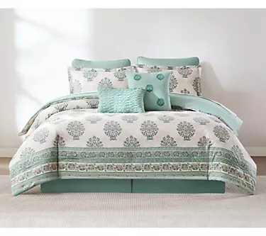 Lush Decor Sofia Flower Block Cotton Comforter8Pc Set Queen