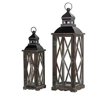 Glitzhome Cathedral Inspired Wooden Lanterns Set of 2