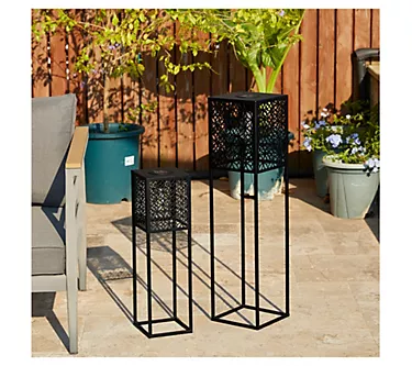 Glitzhome Extra Tall Metal Pattern Outdoor Solar Lanterns S/2