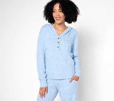 AnyBody Flecked Sweater Henley Pullover with Hood