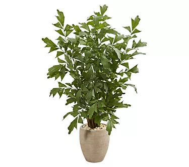 Nearly Natural 5' Fishtail Palm Tree in Sand Colored Planter