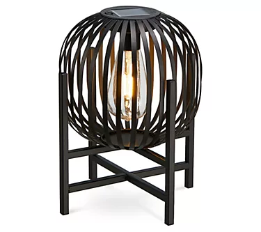 Glitzhome 11.5" Metal Striped Solar Powered Outdoor Lantern