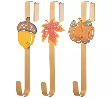 Glitzhome 14"H Fall Acorn, Leaf & Pumpkin Wreat h Hangers S/3