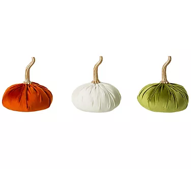 Glitzhome Velveteen Multi Color Harvest Pumpkin Trio S/3