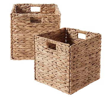 Ornavo Home 2-Pack 10.5in Water Hyacinth Collapsible Basket