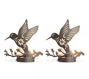 Glitzhome 9.75" Hummingbird Solar Powered Garden Lanterns S/2
