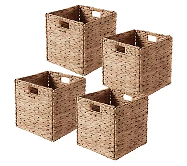 Ornavo Home 4-Pack 10.5in Water Hyacinth Collapsible Basket