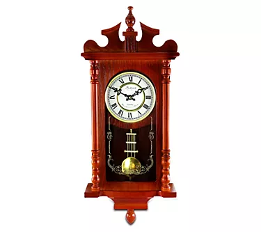 25in Wall Clock with Pendulum and Chime in Redwood Oak Finish